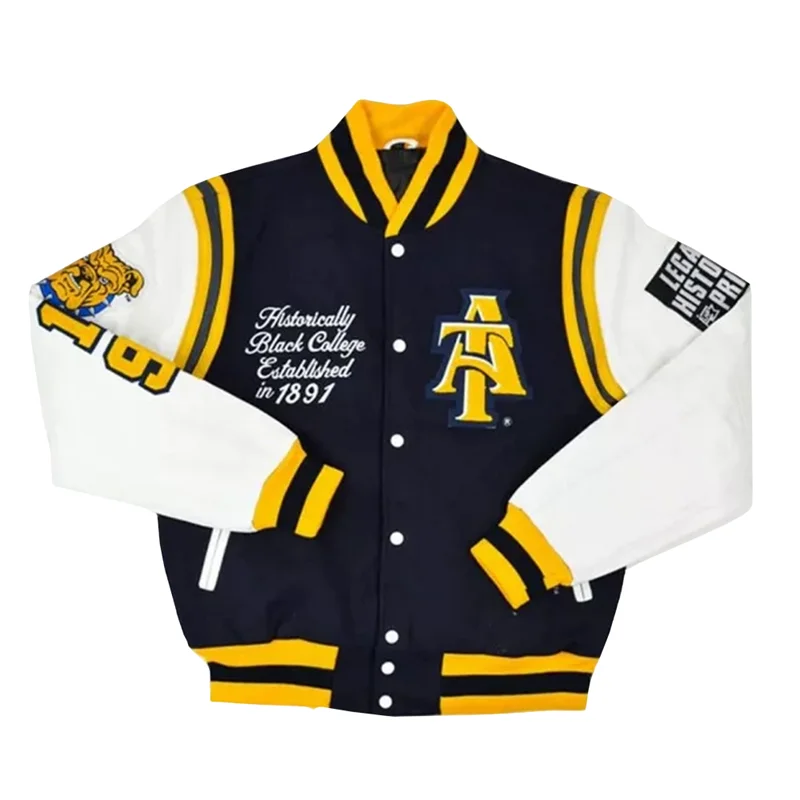 Custom Logo North Carolina A&T HBCU Varsity Jacket Wool & Leather HBCU