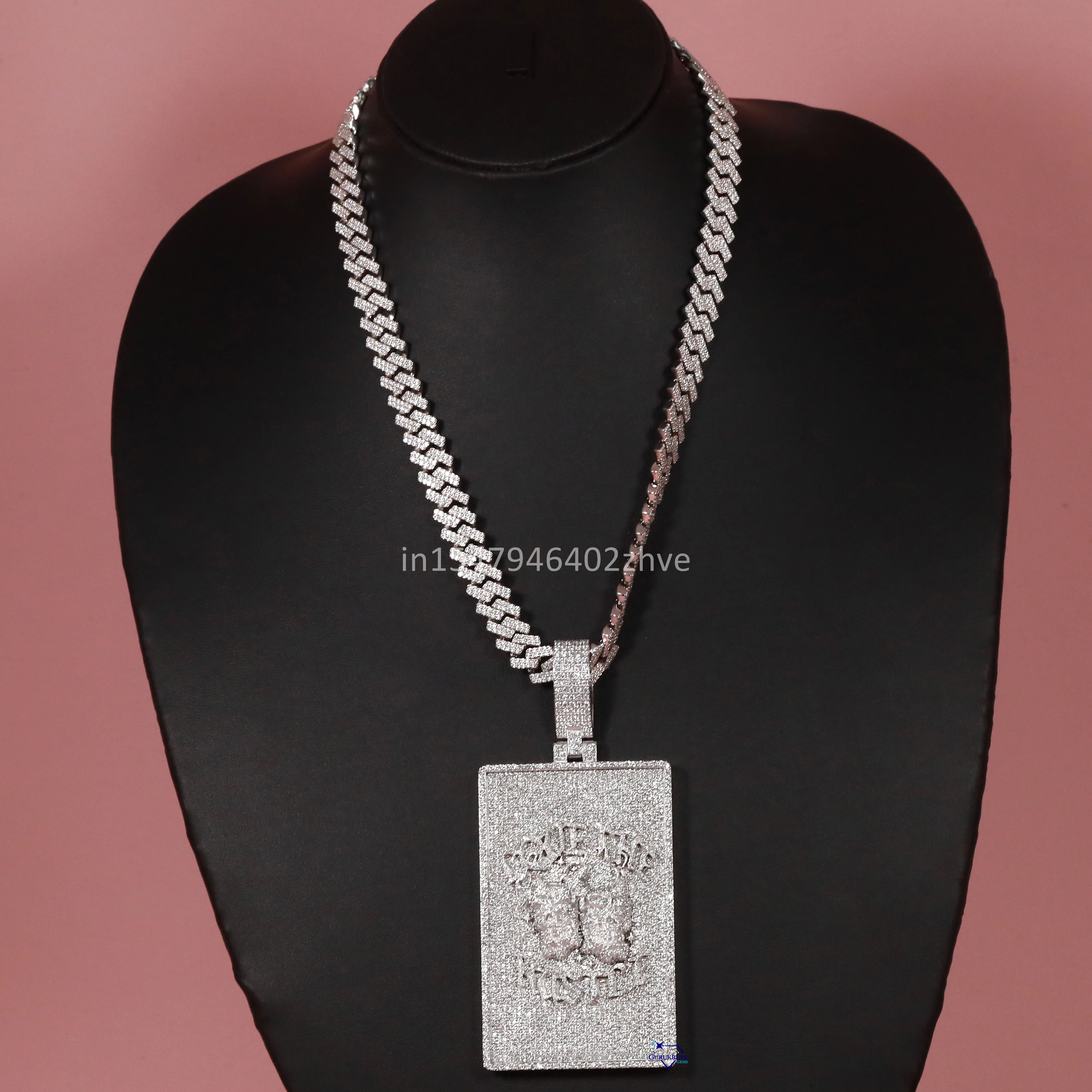 Illuminate your style with the dazzling latest 14kt white gold labgrown fully studded diamond Cuban chain with hip hop pendant