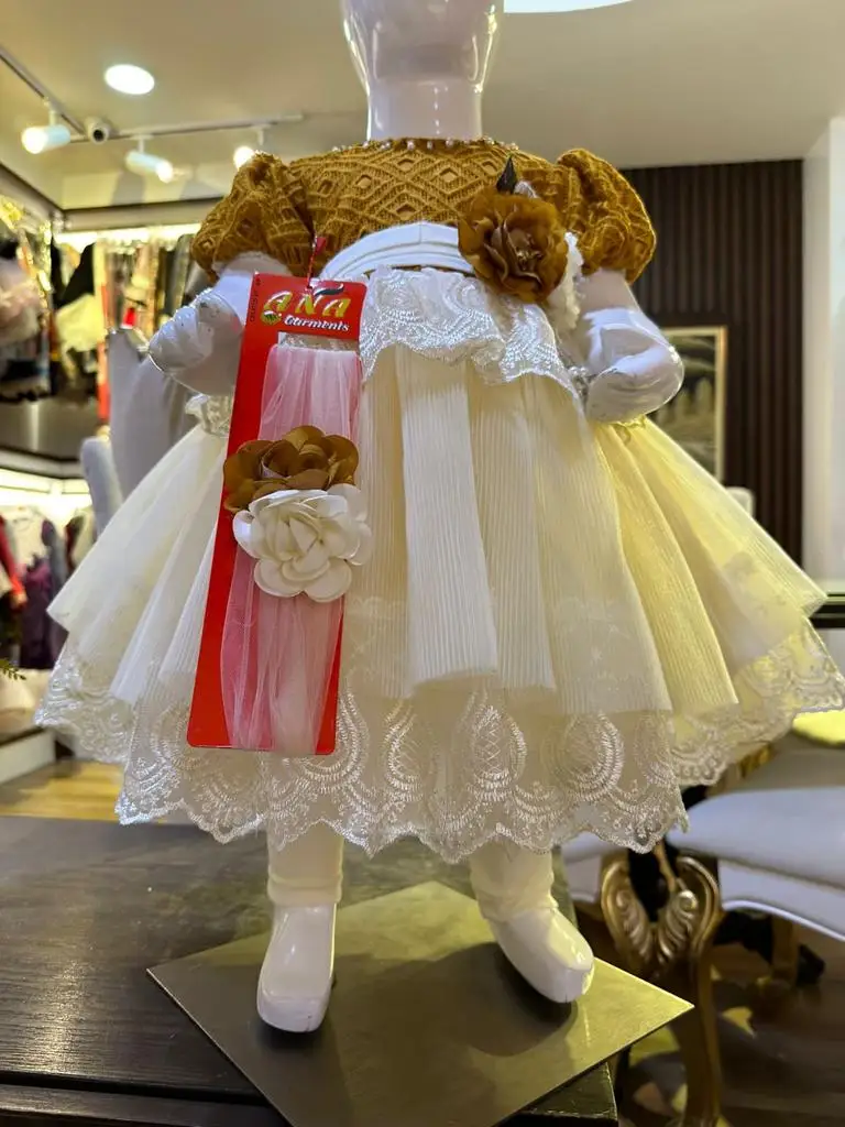 New collection cotton party design dress with hairband new fancy design kids dress for party wear