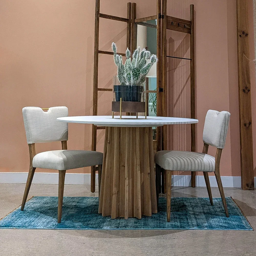 luxury style pine wood base oak desktop round shape dining table wood dining table for dining room