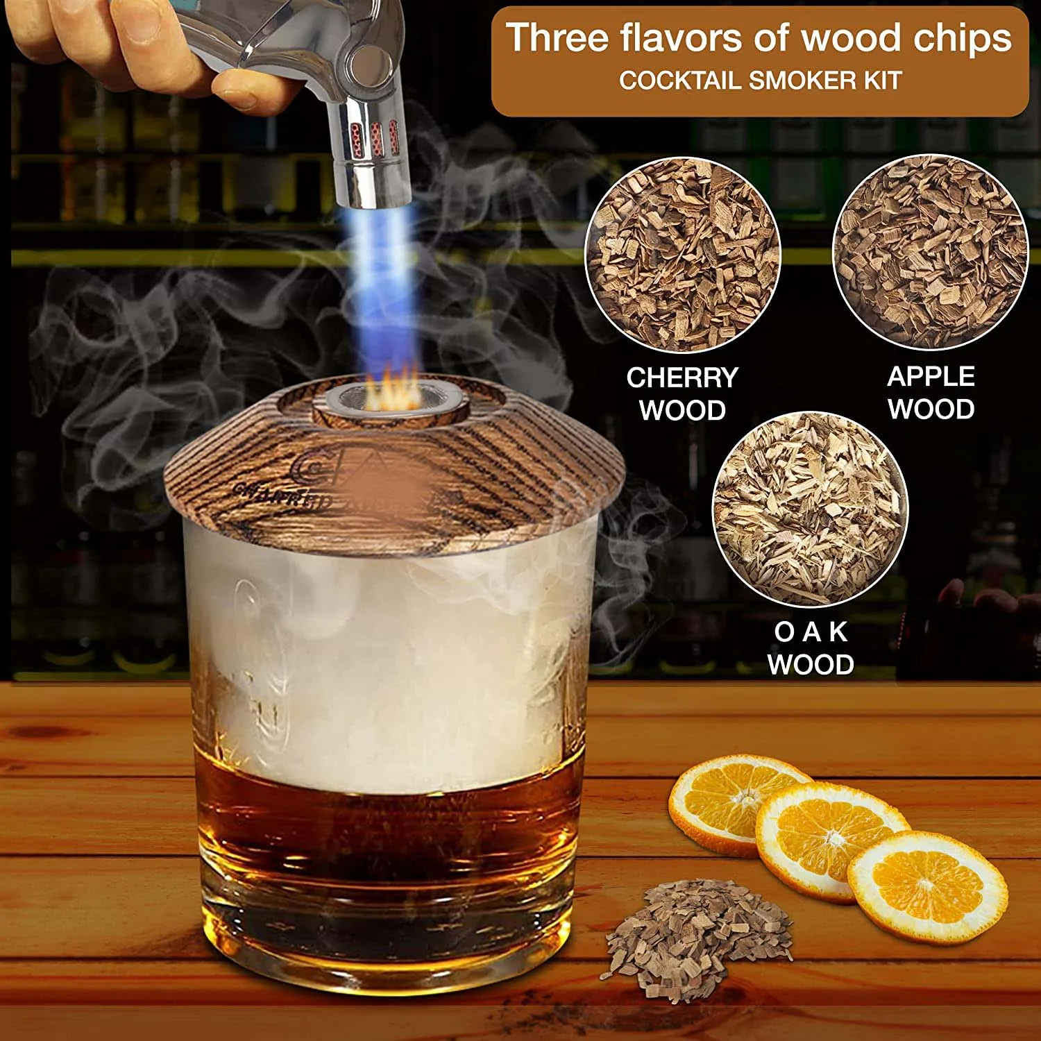 Cocktail Smoker Kit with Torch and Wood Chips for Whiskey and Bourbon (Butane Not Included) - Smoke Lid, an Old