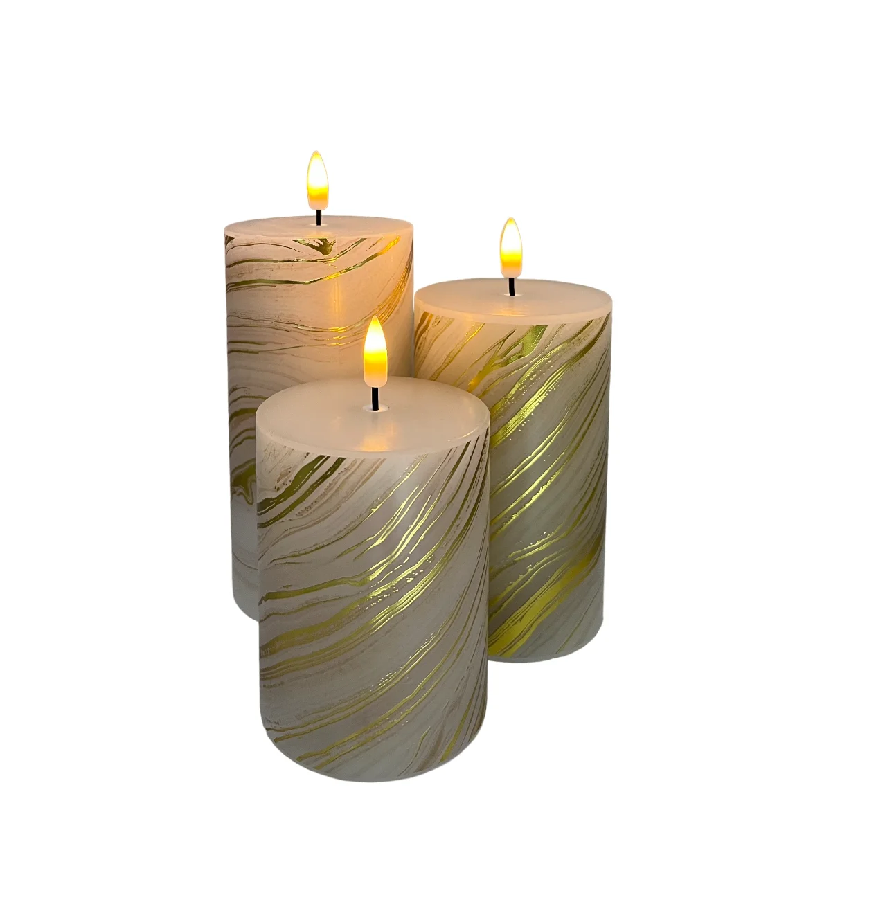 High Quality Gold Emulsion Motif Decorated Flameless LED Candle Moving Wick Paraffin Wax Battery-Powered for Home Use Vietnam