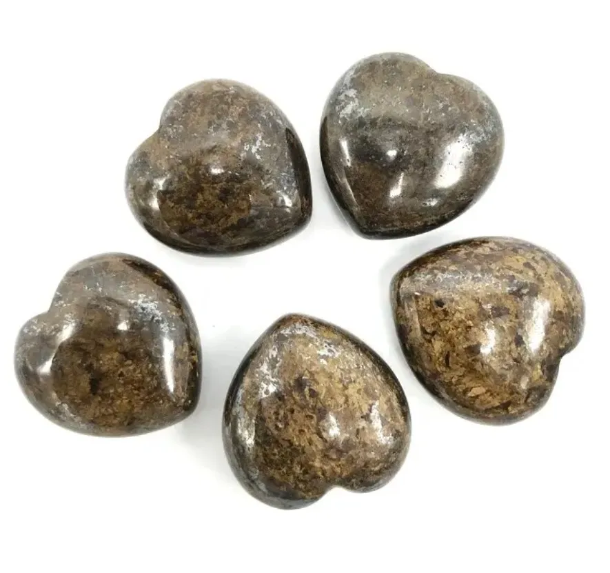 Wholesale Natural Bronzite Puffy Heart Crystal Healing Smooth Polished Crystal Hearts Natural Pocket Heart Shape For Sale