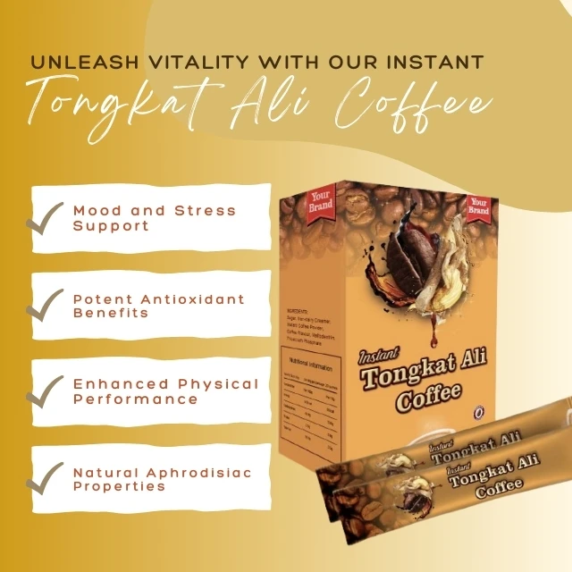 Halal-certified Instant Tongkat Ali Extract Coffee Cream Flavor Black Arabica Beans Normal Sugar Balanced Energy Box Packaging