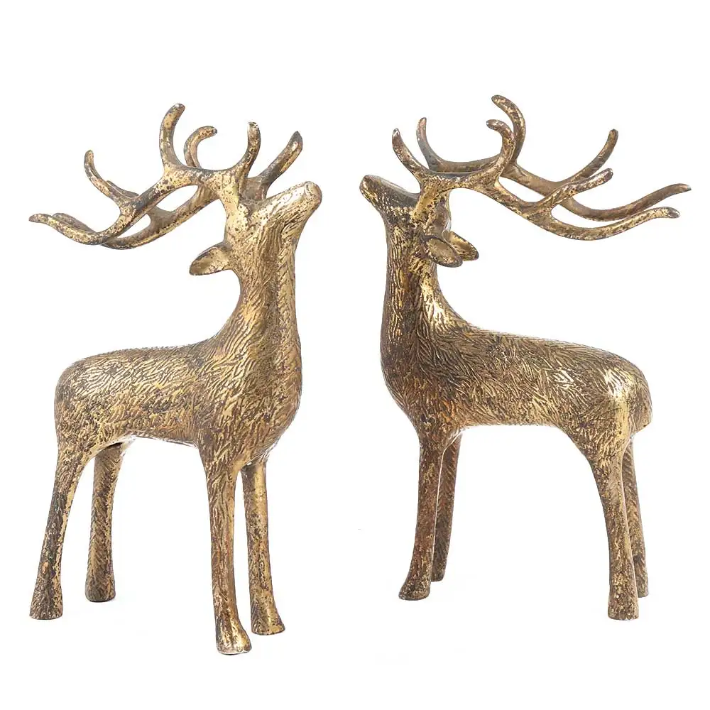 Handmade Indian Brass Golden Bronze Standing Deers Sculptures Figurine Statue Home Decor Gift Items Size: 20 x 12 cm SNS-1424