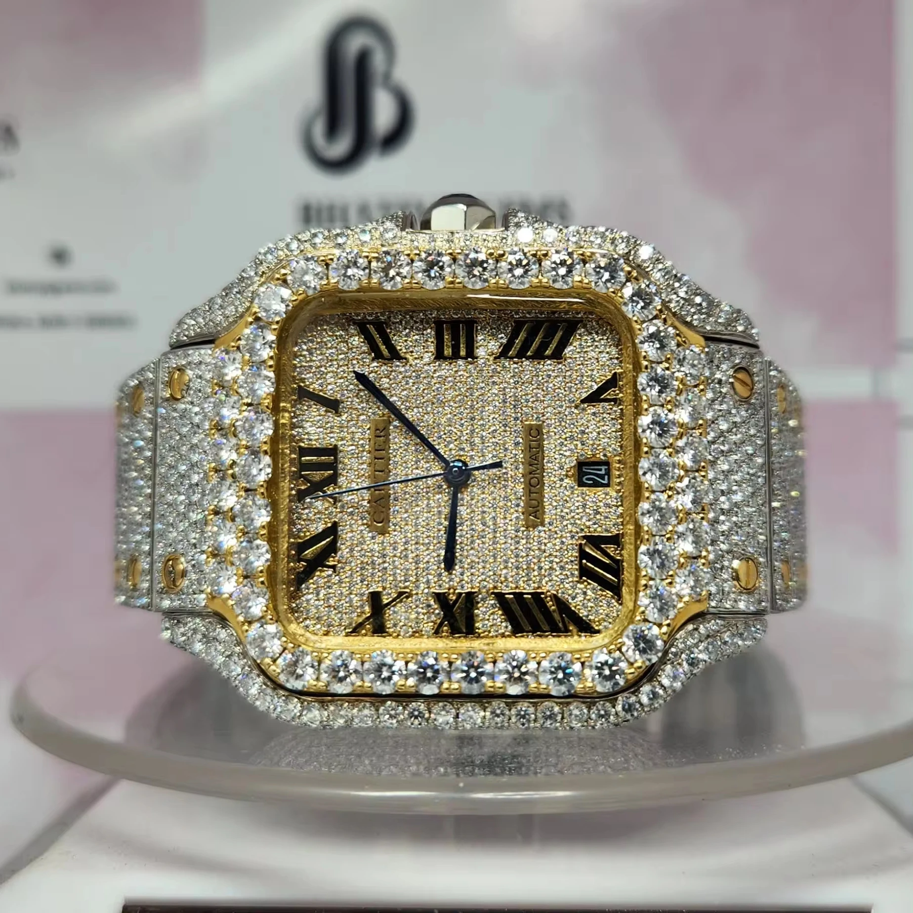 Пользовательские VVS Moissanite алмазные часы со льдом Роскошные Хип-Хоп унисекс Полный Алмазный тест прошел бесплатную доставку