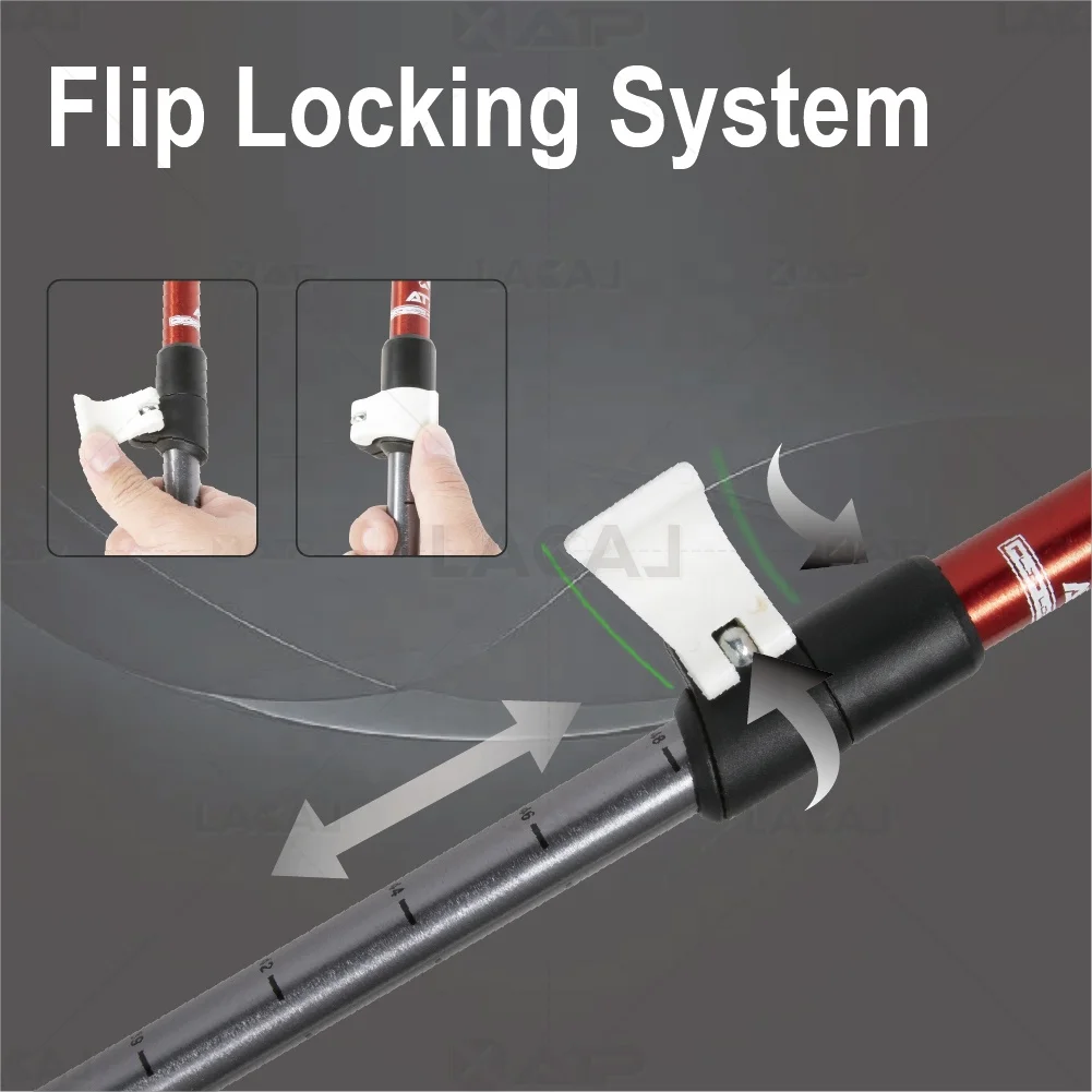 XATP New Design Lite Alu Flip Locking Telescoping Foldable Camping Hiking Trekking Mountaineering Aluminum  Pole Stick