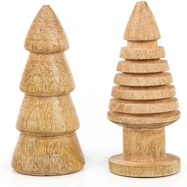 Wholesale handmade 2 Trees Wooden Christmas Decoration Table Decoration Natural  Christmas Trees Turned custom size natural wood