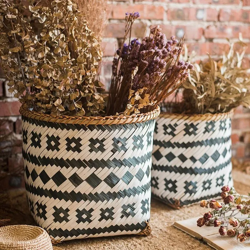 Low cost decorative item bamboo car waste basket multi-functional office green bamboo ethnic basket