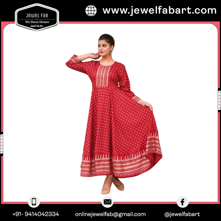 Modern Women Wear Flair Gown With Gold Printed Hand Work Design Buy From India With Love Handmade Premium OEM ODM accepted