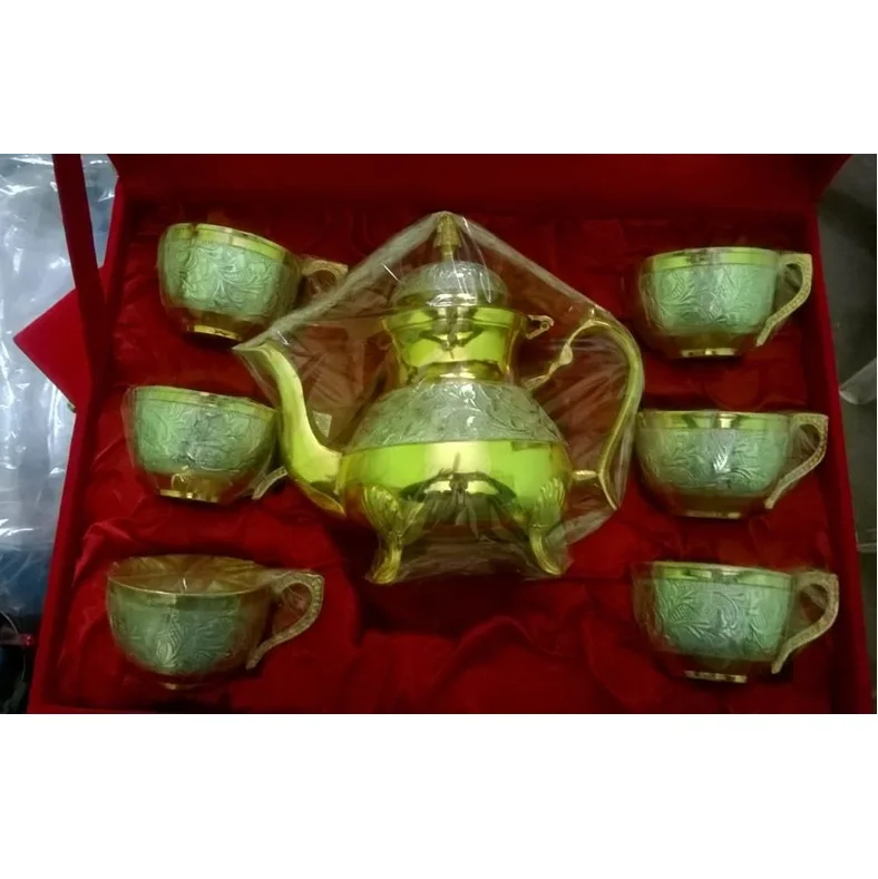 METAL ARABIC DALLAH TEA POT SET Unique Style Brass Dinnerware Kitchenware Tableware with Arabic Decor Perfect Gift Coffee lovers