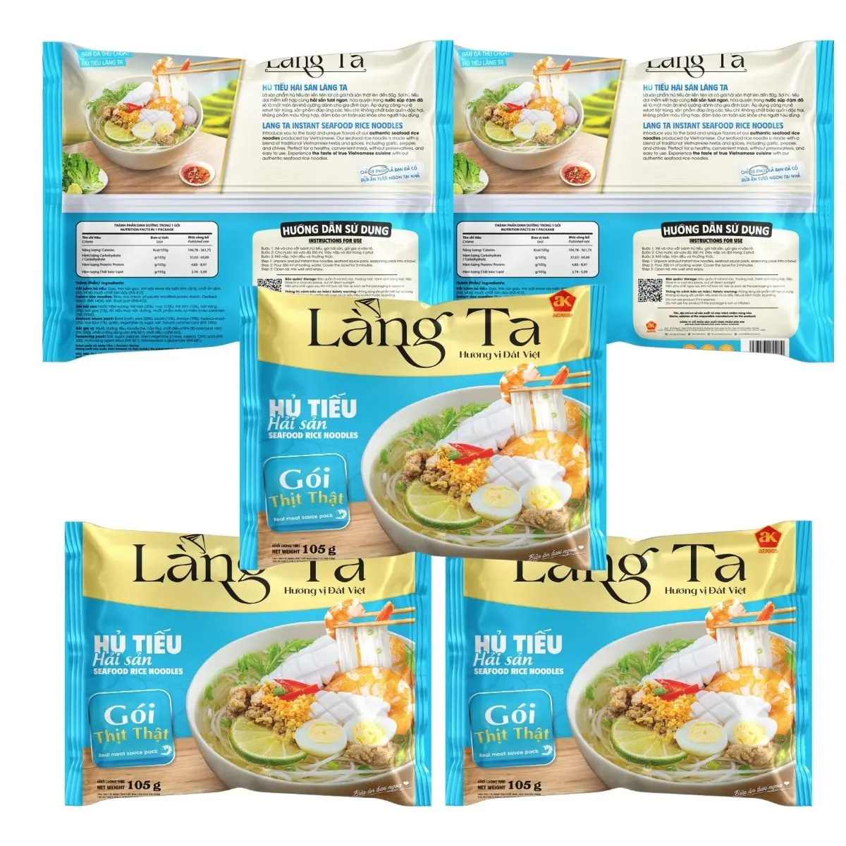Instant noodles with real seafood sauce 105G pack Seafood Rice Noodles OEM package convenient meal ISO HACCP Vietnam factory
