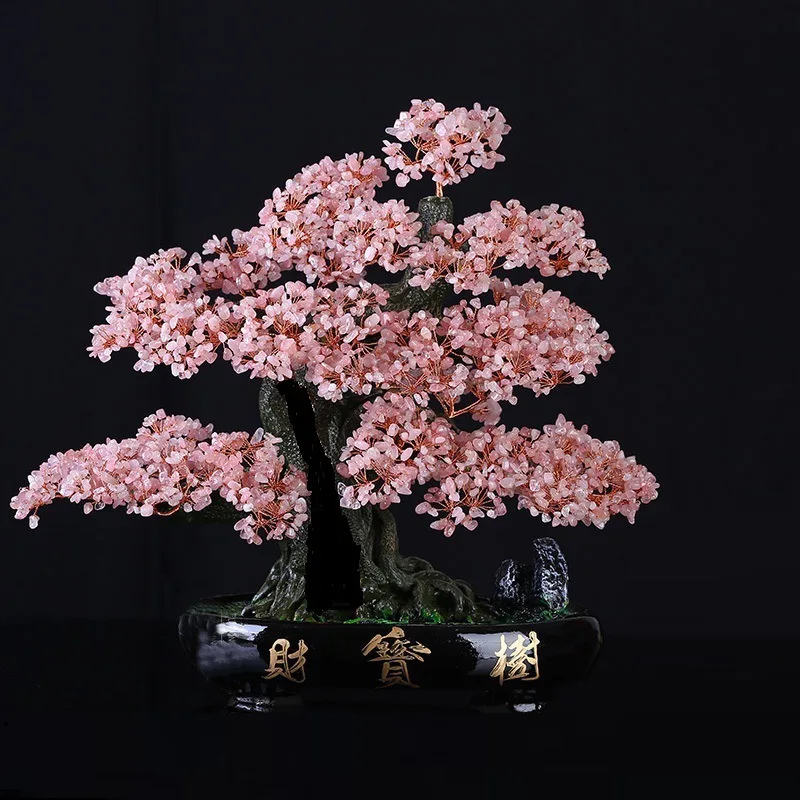 2024 Multi-Gemstone Rose quartz Bonsai Tree of Life with Natural Gemstones