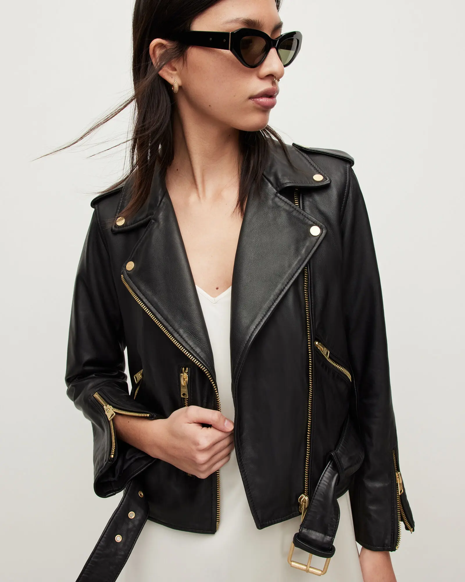Balfern Gold Leather Biker Jacket Real Leather Sheepskin Aniline Zipper Carolyn Quilted Vintage Brown Women Biker Jacket