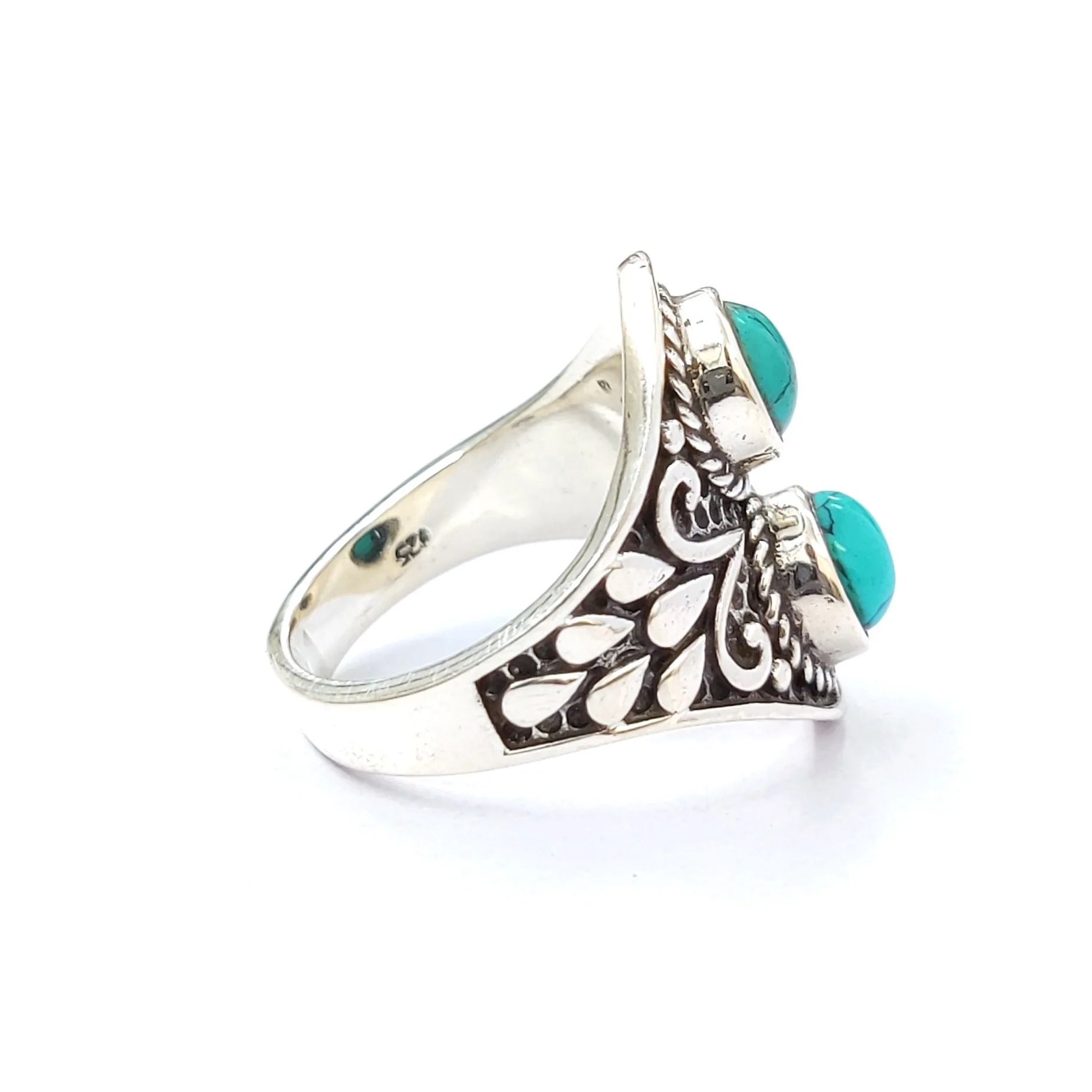 Trending Natural Two Turquoise Stone Finger Ring Quality Grade Precious Sterling 925 Silver Finger Ring For Women