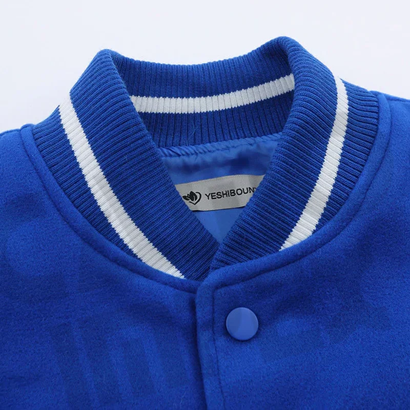 Custom New American Style High Quality Blue Color Embroidered Text Patch Oversize Unisex 100% Cruelty Free Varsity Jacket