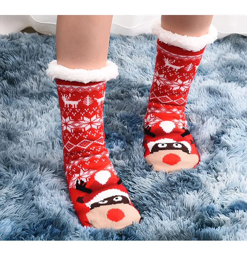 christmas winter indoor socks woman polar fleece non-slip socks grip fashion winter thick soft fuzzy floor socks for women