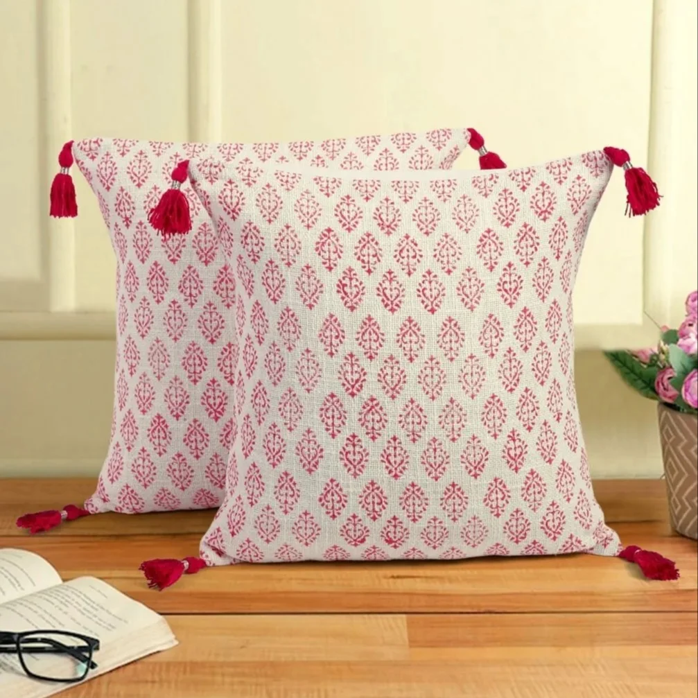 Hand Block Sanganeri Block Printed Cotton For Home Decor Cushion Cover Sofa Cushion Case Living Decor