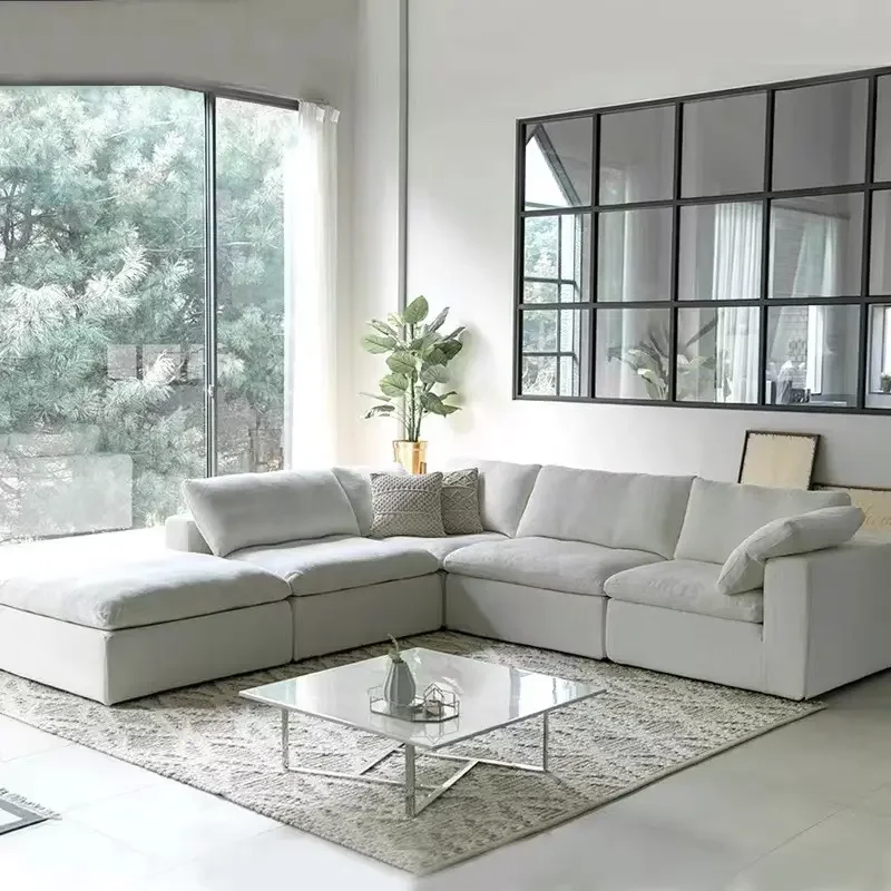 luxury living room furniture feather filling modular corner modern couch luxury cloud couch sofa for home