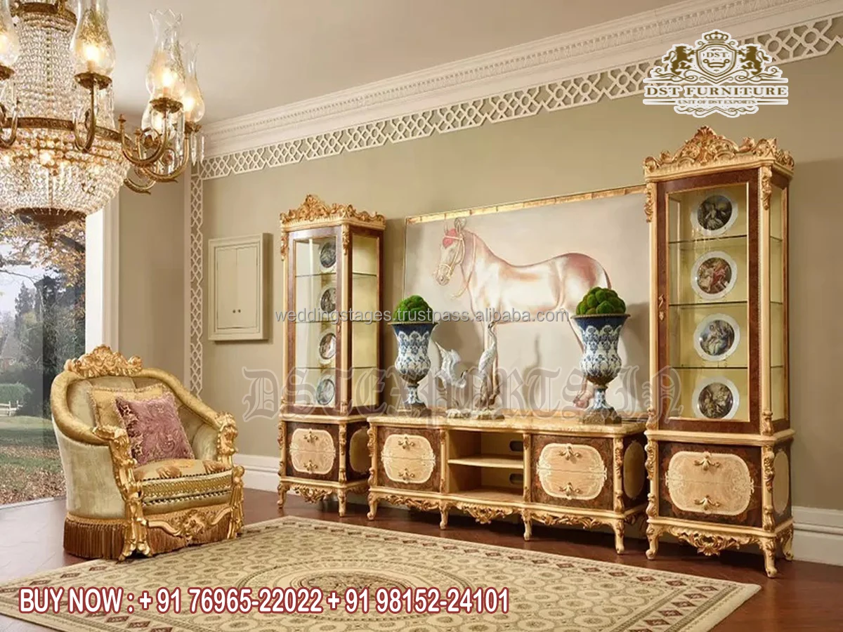 Italian TV Wall Unit With Cabinet Classic Hand Carved TV Units for Home Furniture Luxury Designer Tv Cabinets for Home