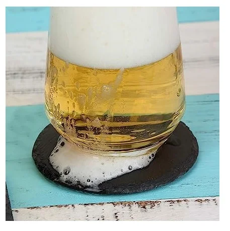 Wholesale Black Non-Slip  Drink Slate Stone Bulk Coasters 4 Pcs Set With Metal Stand Blank Kitchen Accessories