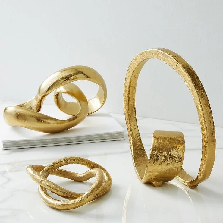Set Of 3 Aluminium Gold Finished Custom Design Object Tabletop Showcase Bookshelf Office Decor