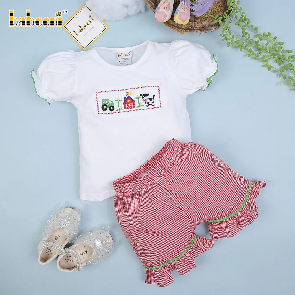 Tractor and farm animals smocked girl outfit ODM OEM wholesale smocked children clothing - BB1304