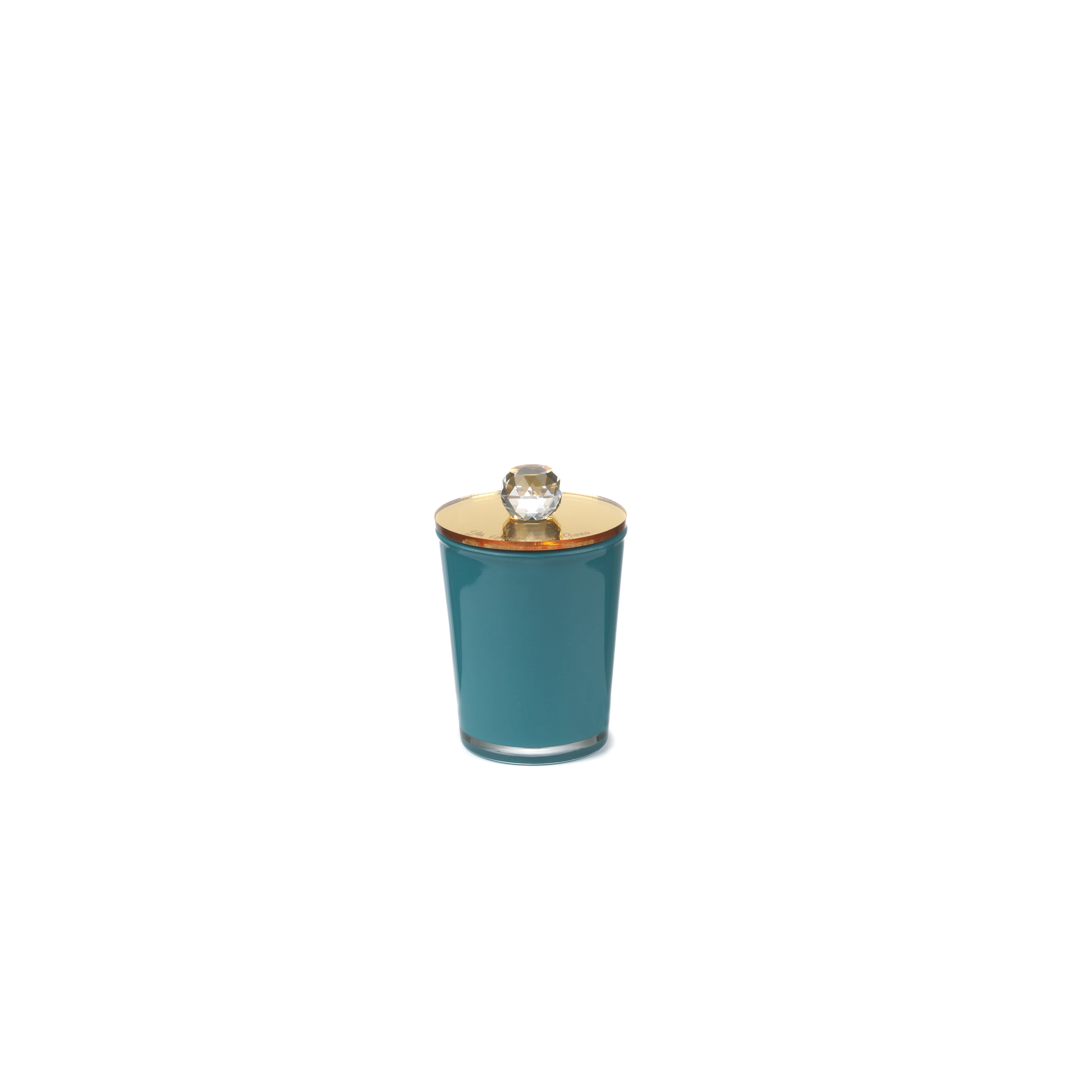 CANDLE IN COLOURED GLASS WITH PERSONALIZED LID IN PLEXIGLASS GOLD OR SILVER