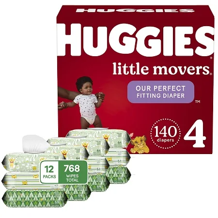 HUGGIES Baby Diapers Bundle: Huggies Little Movers Size 4, 140ct & Natural Care Sensitive Baby Diaper, Unscented