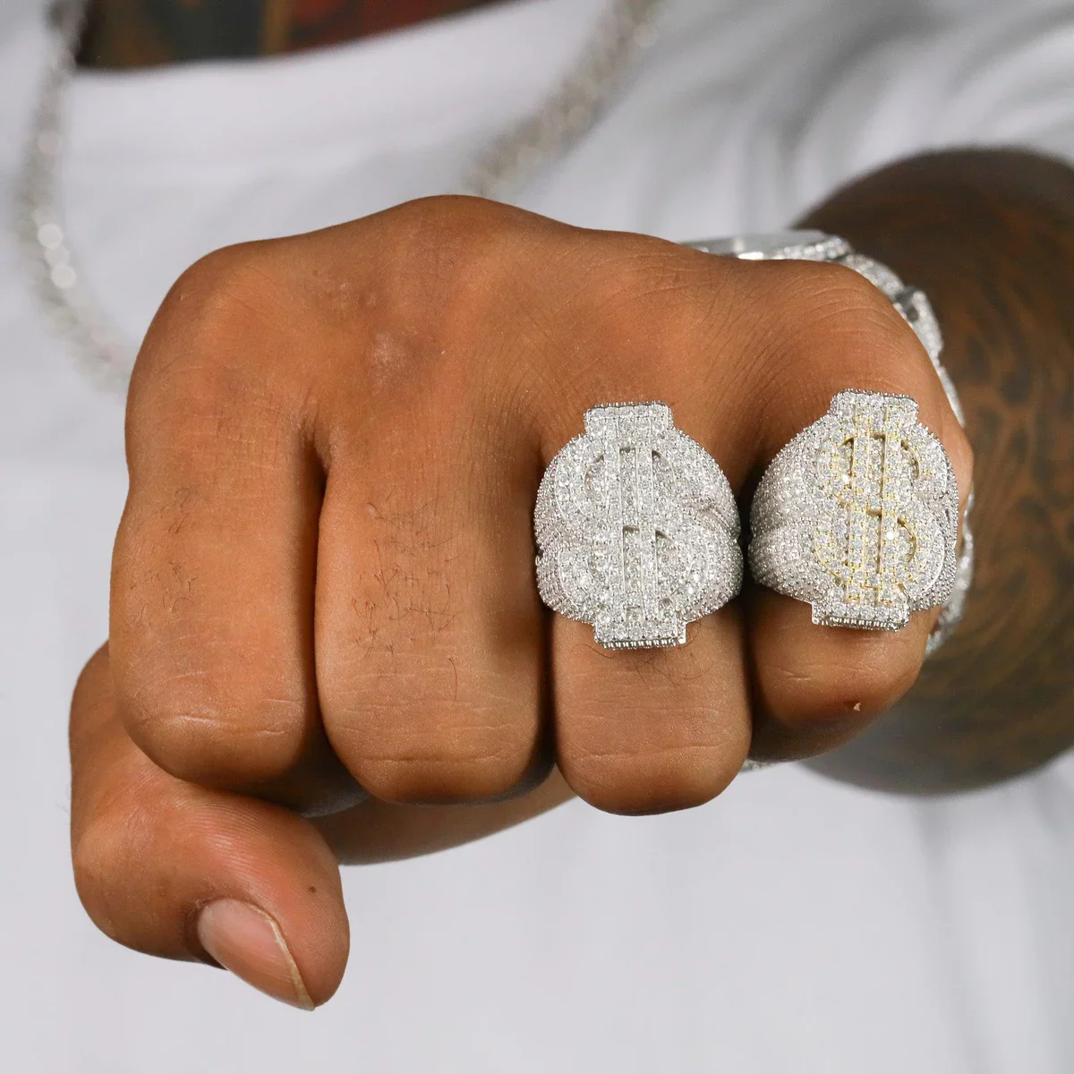 Dazzling Iced out Dollar Sign Diamond Ring Latest Designed Hip Hop Jewelry Gold and Moissanite for Gift