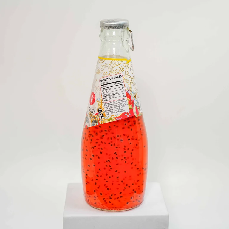 RITA Supplier Best Quality 290ml Glass Bottle Strawberry Basil seed Drink Hot Selling Free Sample, Wholesale Suppliers OEM/ODM