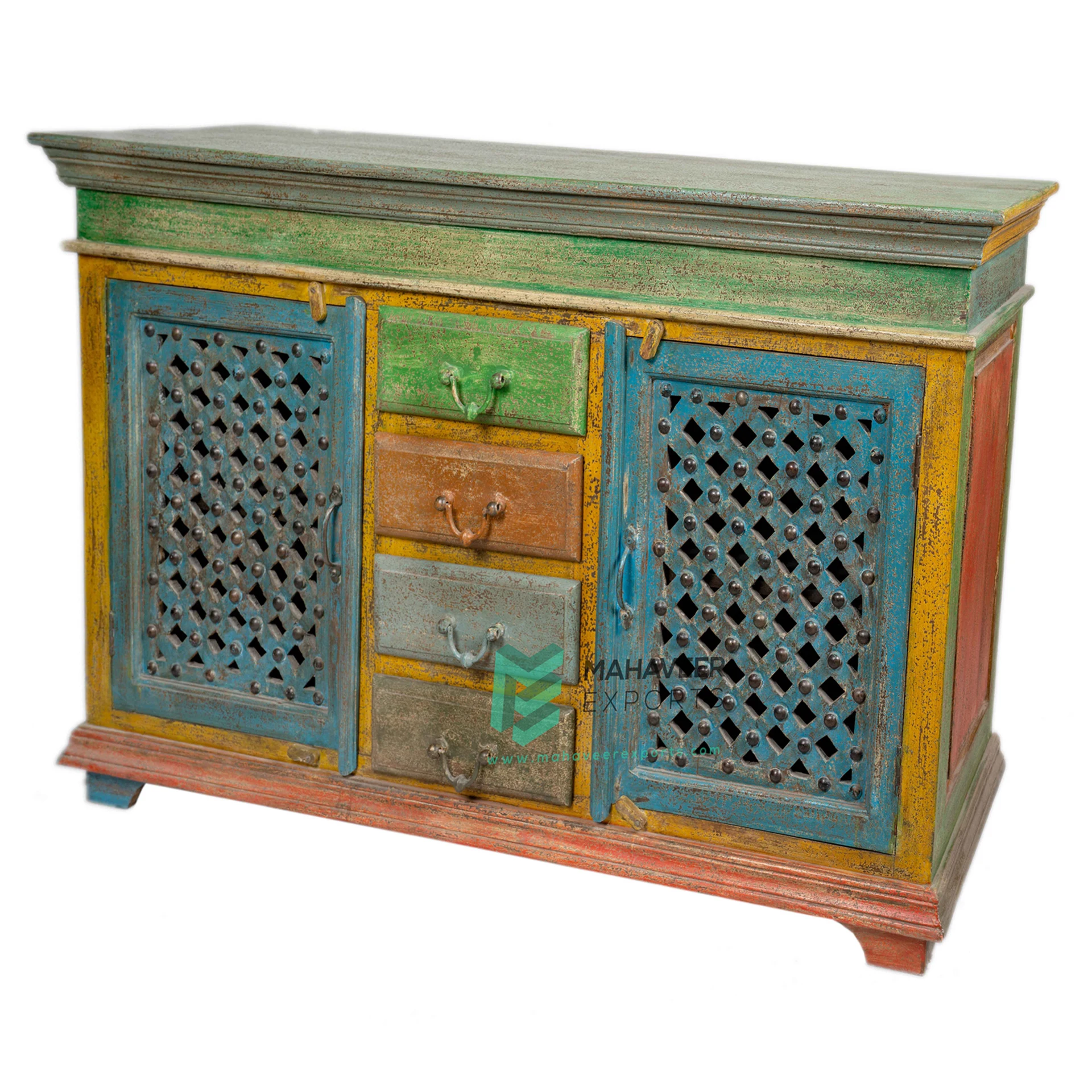 Best Selling Wooden Four Drawer Two Door Sideboard Living Room Cabinet In Distress Finish For Modern Home New Designed Furniture