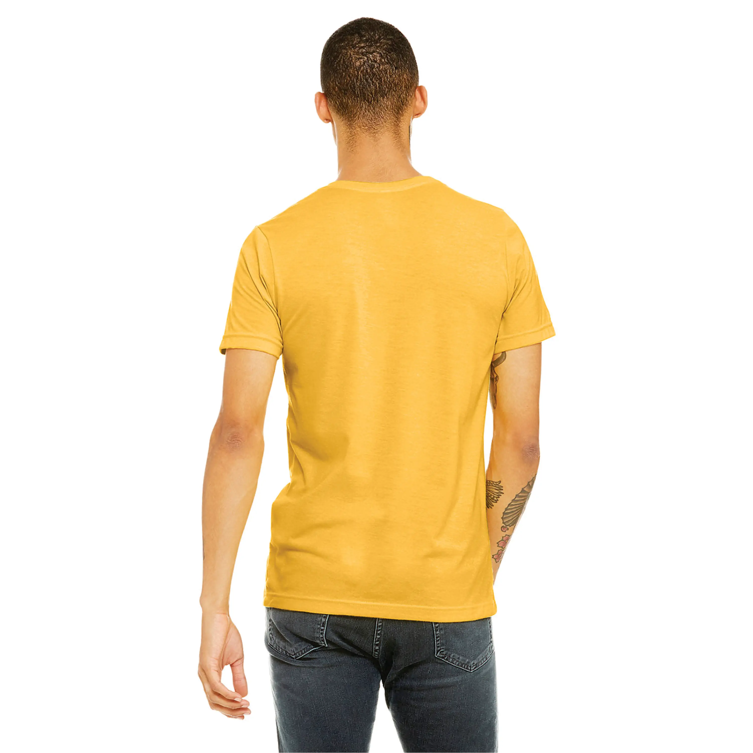 52% Airlume Combed and Ring Spun Cotton 48% Poly 32 Single 4.2 oz Heather Yellow Gold Unisex CVC Short Sleeve T-Shirt