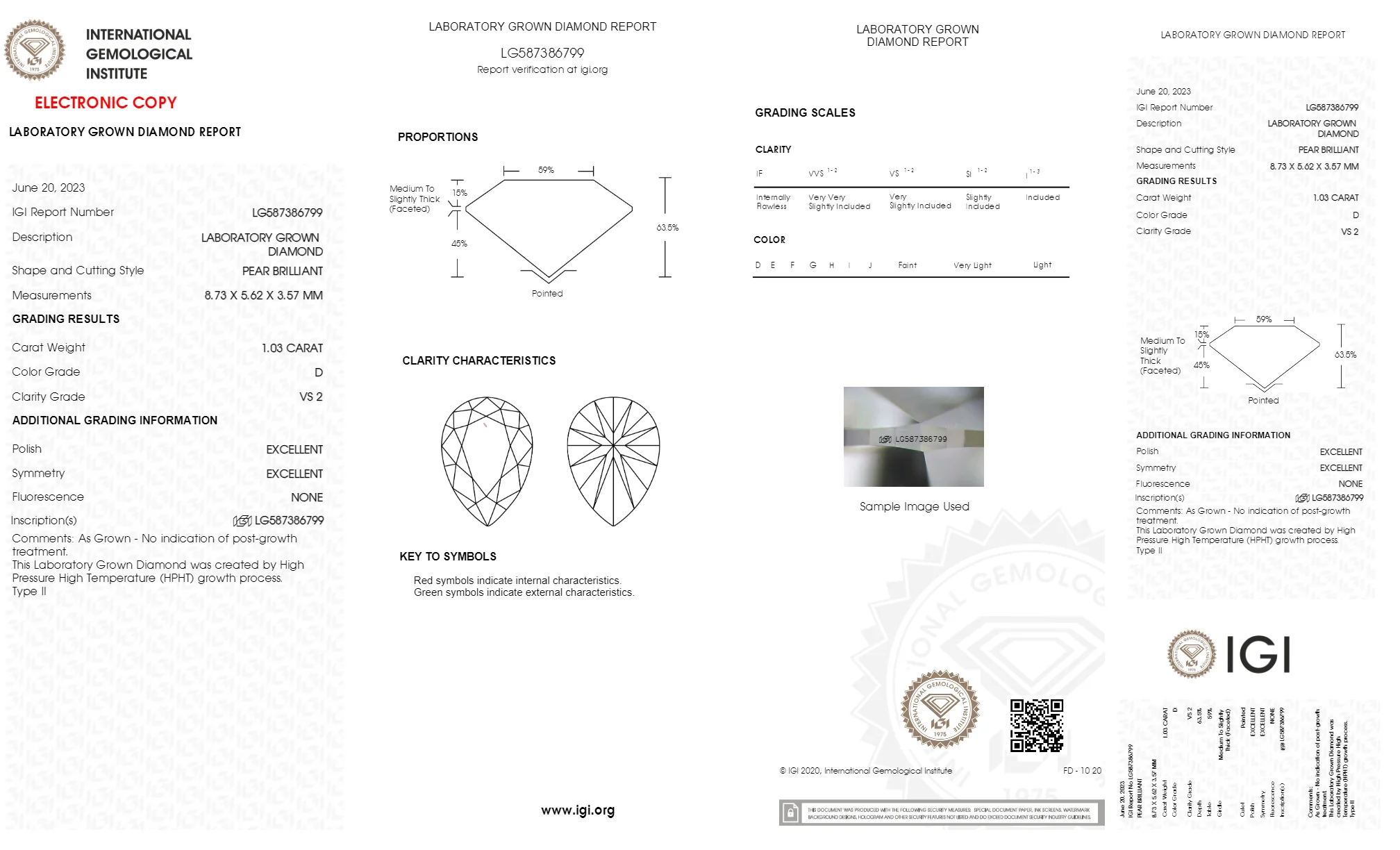 Premium Luxury Wedding and Engagement Jewelry Making Pear Cut VS2 Clarity 1.03 Carat Lab Grown IGI Certified Loose Diamonds