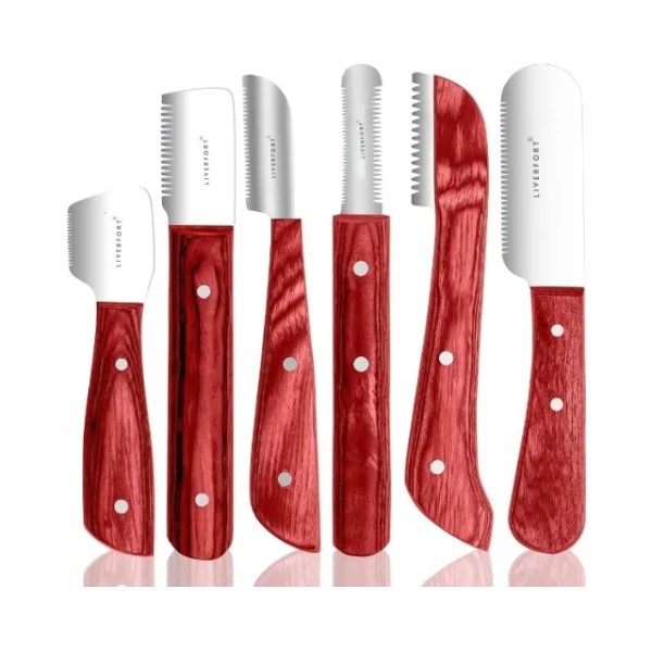 Wholesale Stripping knifes Set 6pcs Pet Grooming Scissors Wooden Handle Dog Carding Comb Fox Cat Coat Rakes Stripping Terriers