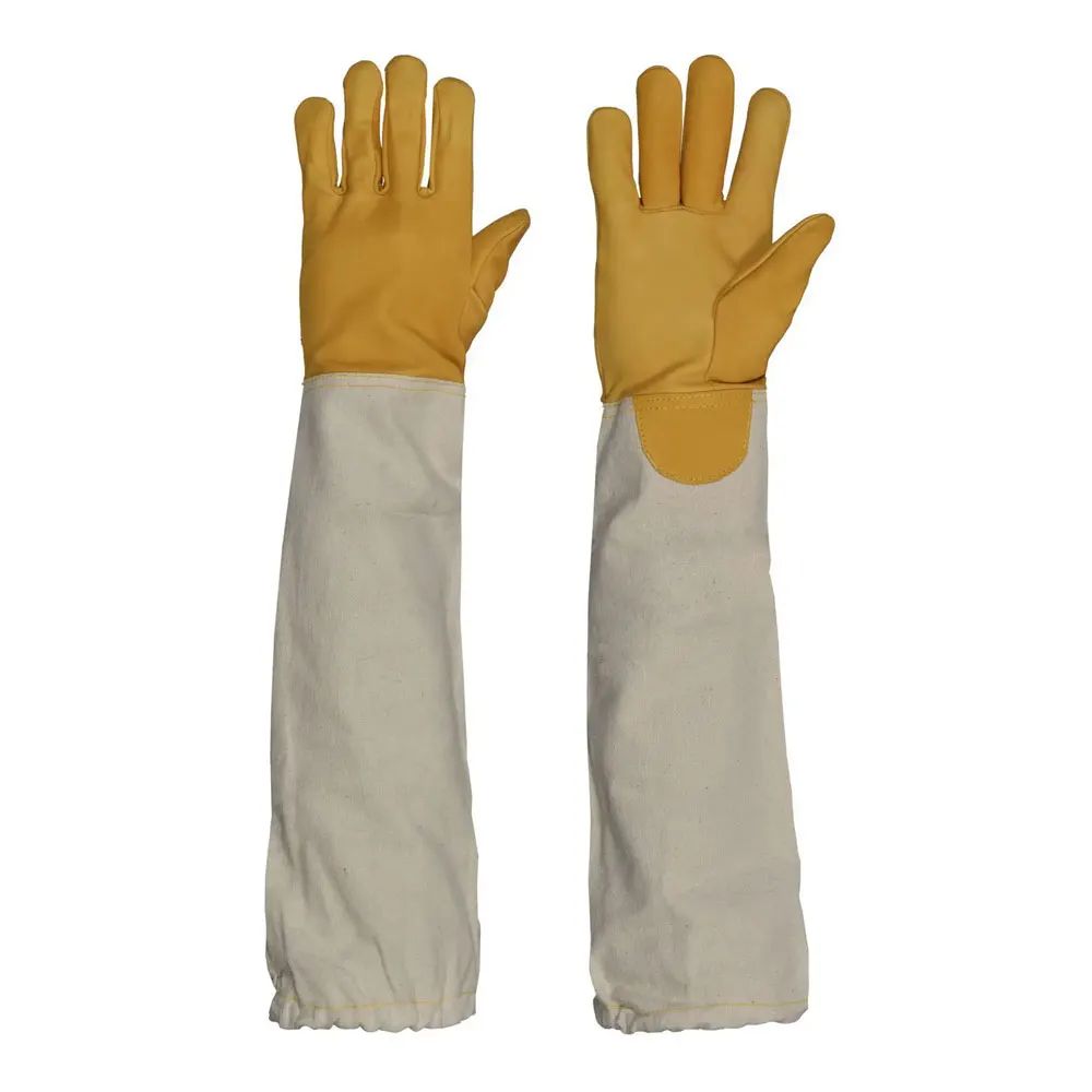Honey Bee Keeping Work Gloves Long Sleeve Beekeeping Gloves Anti Bee Sting Proof Canvas Safety Gloves Fully Palm Cowhide Leather
