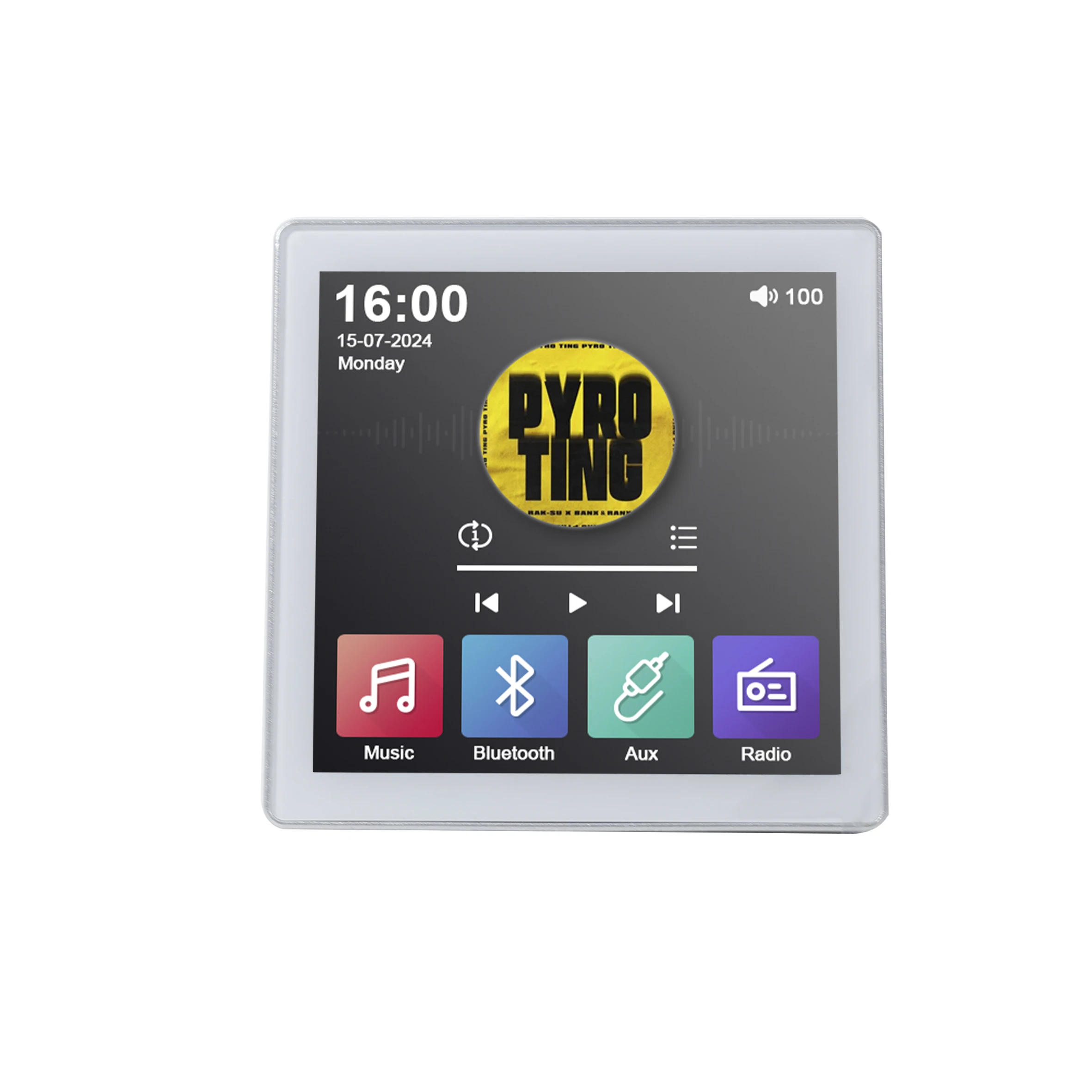 Mini Smart 2*25W 4-Inch Touch Screen HiFi Bluetooth Wall Mounted Amplifier with USB/FM/TF/Doorbell/Audio In&out
