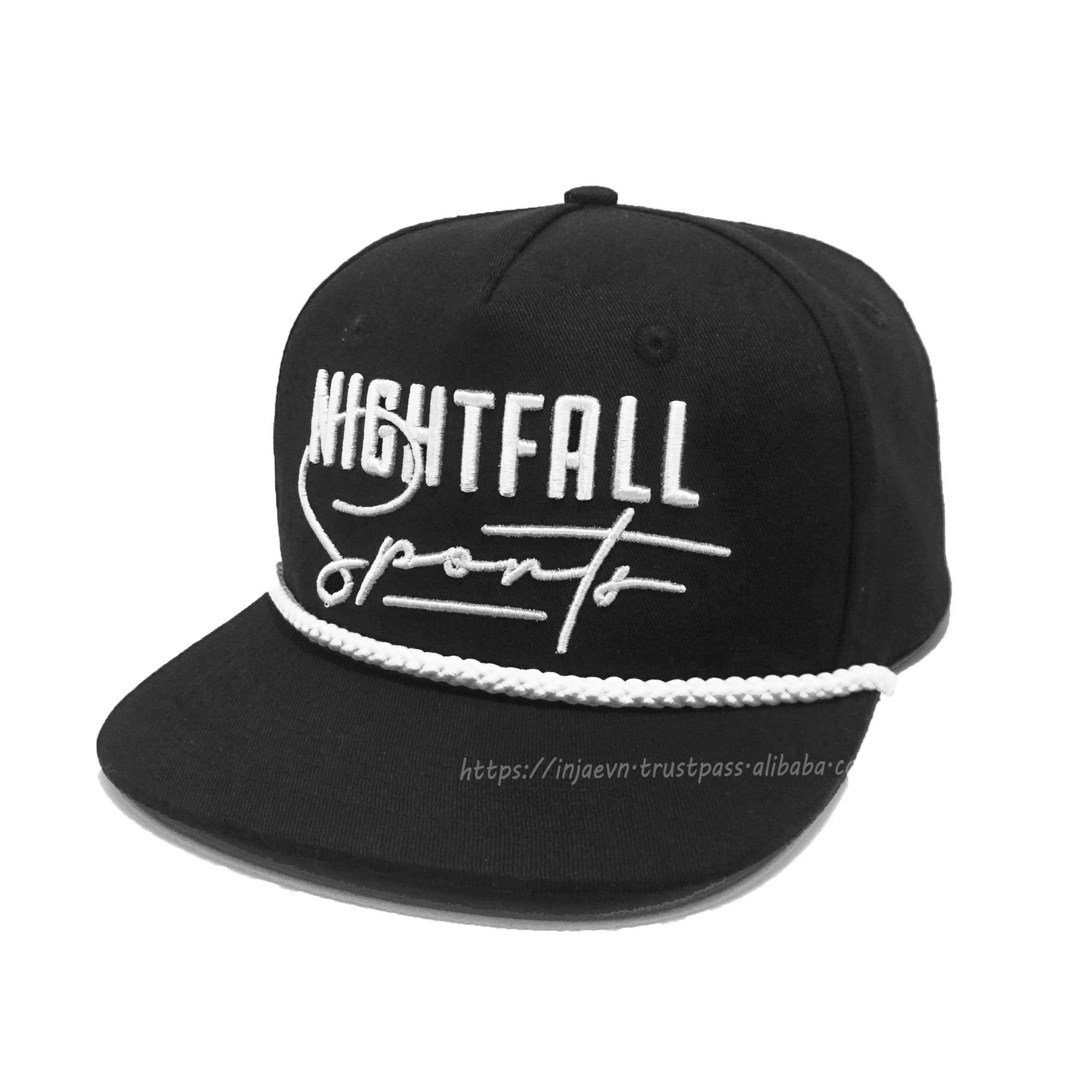 Оптовая продажа шляпы Snapback с 3D вышитым логотипом 5-панельные бейсболки сплошная веревка плоская низкая цена во Вьетнаме