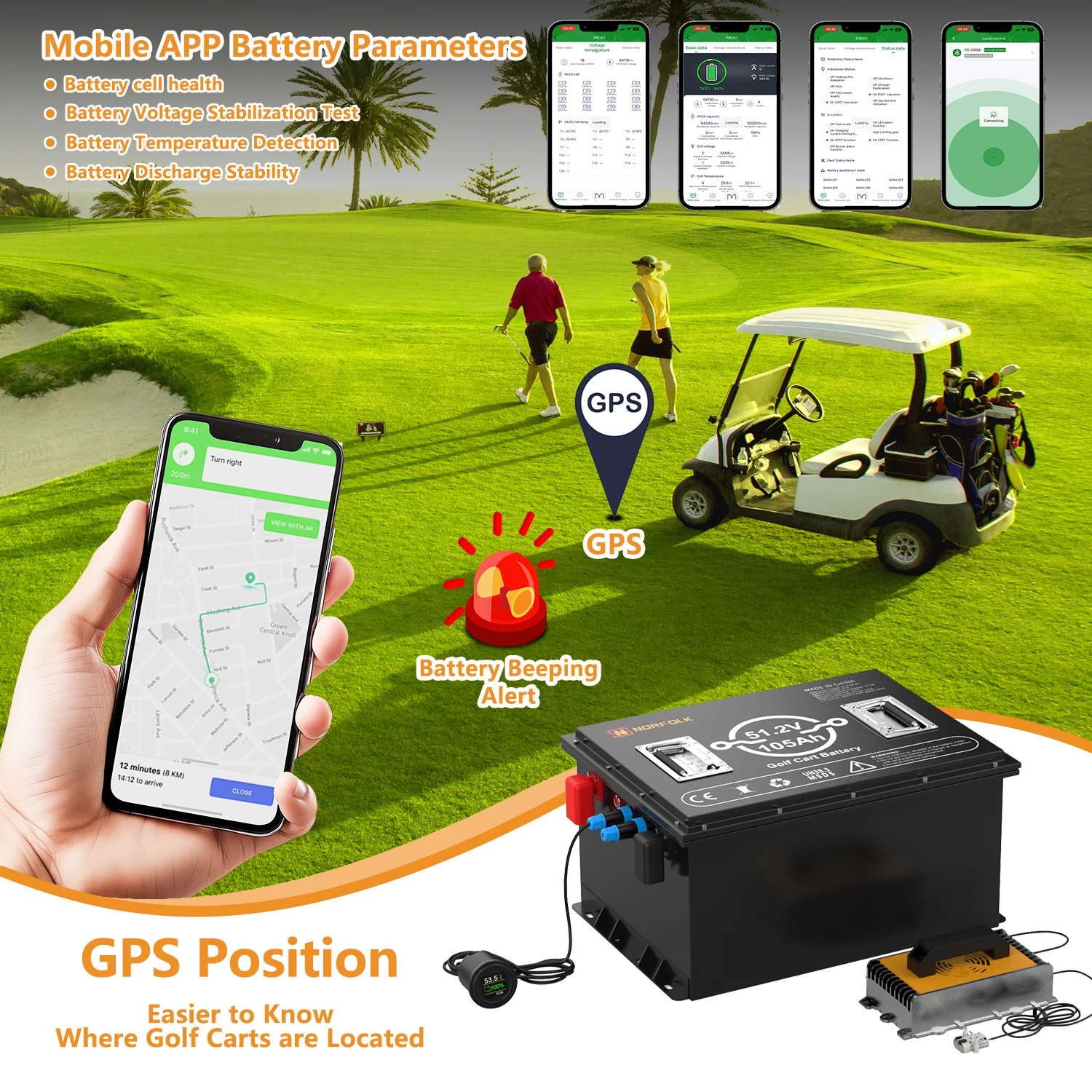 Wholesale Golf Cart Battery Trolley Car Rechargeable Pack 48V Lifepo4 36V 60V 72V 96V 100Ah 105Ah 200Ah 51.2V Lithium