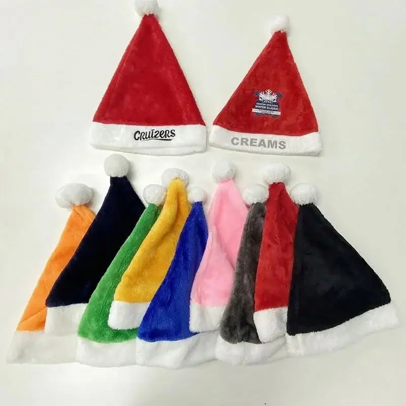 Factory Direct Price Plush Happy New Year Sublimation Christmas Santa Hat For Adults Custom Santa Hat