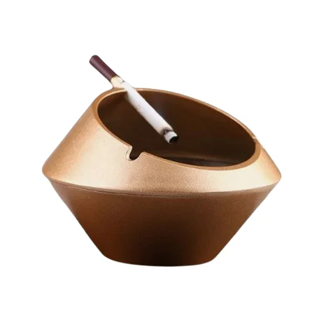 New Design Gold Finished Rounded Stainless Steel Ash Tray Car Custom Smokeless Easy to Clean Pocket Ashtray with Lid