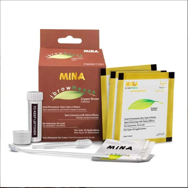 MINA ibrow 4.4 Copper Brown Semi-Permanent Henna Brow Tint Kit Herbal Powder Ingredients for Hair Color