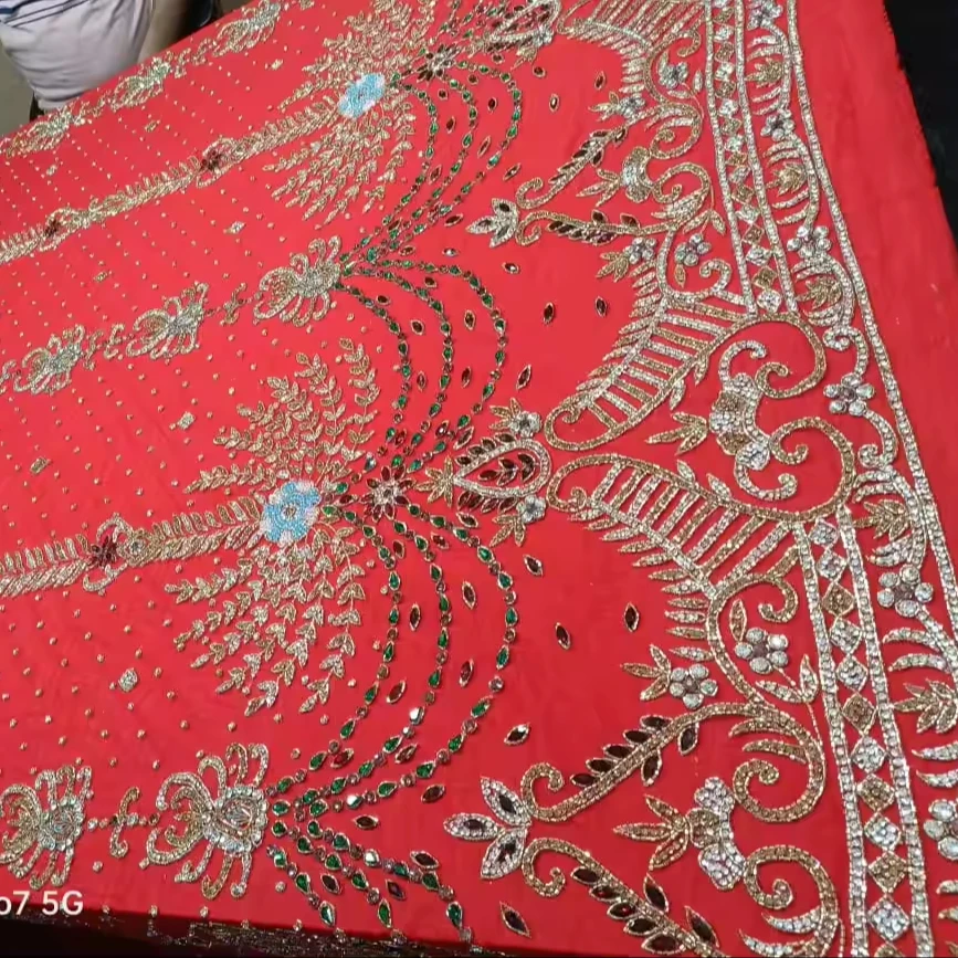 High Quality Luxury Beaded Fabric with Zircon Handmade 100% Polyester Best Price Export from Indian Supplier for Garments Making