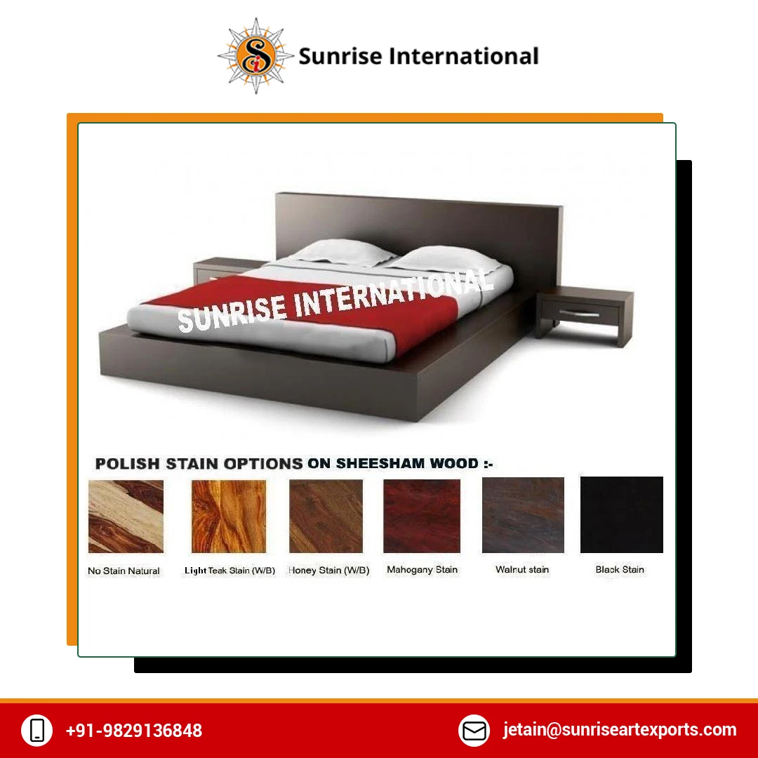 Excellent Quality Handmade European Style Sheesham Wood Queen Size Double Bed with 2 Matching Bedside Cabinet