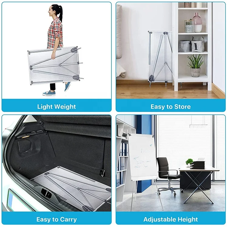 Portable foldable tripod flipchart board height adjustable mobile magnetic flipchart presentation easel for office classroom