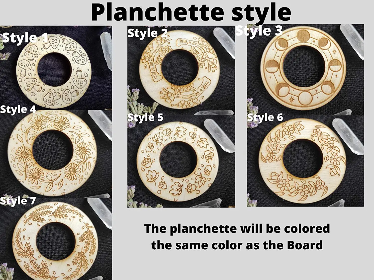 Wooden Round Ouija Board Forest Spirit Board with Herbal and Tree Floral Gothic or Witch Decor Spirit Game Divination Tools