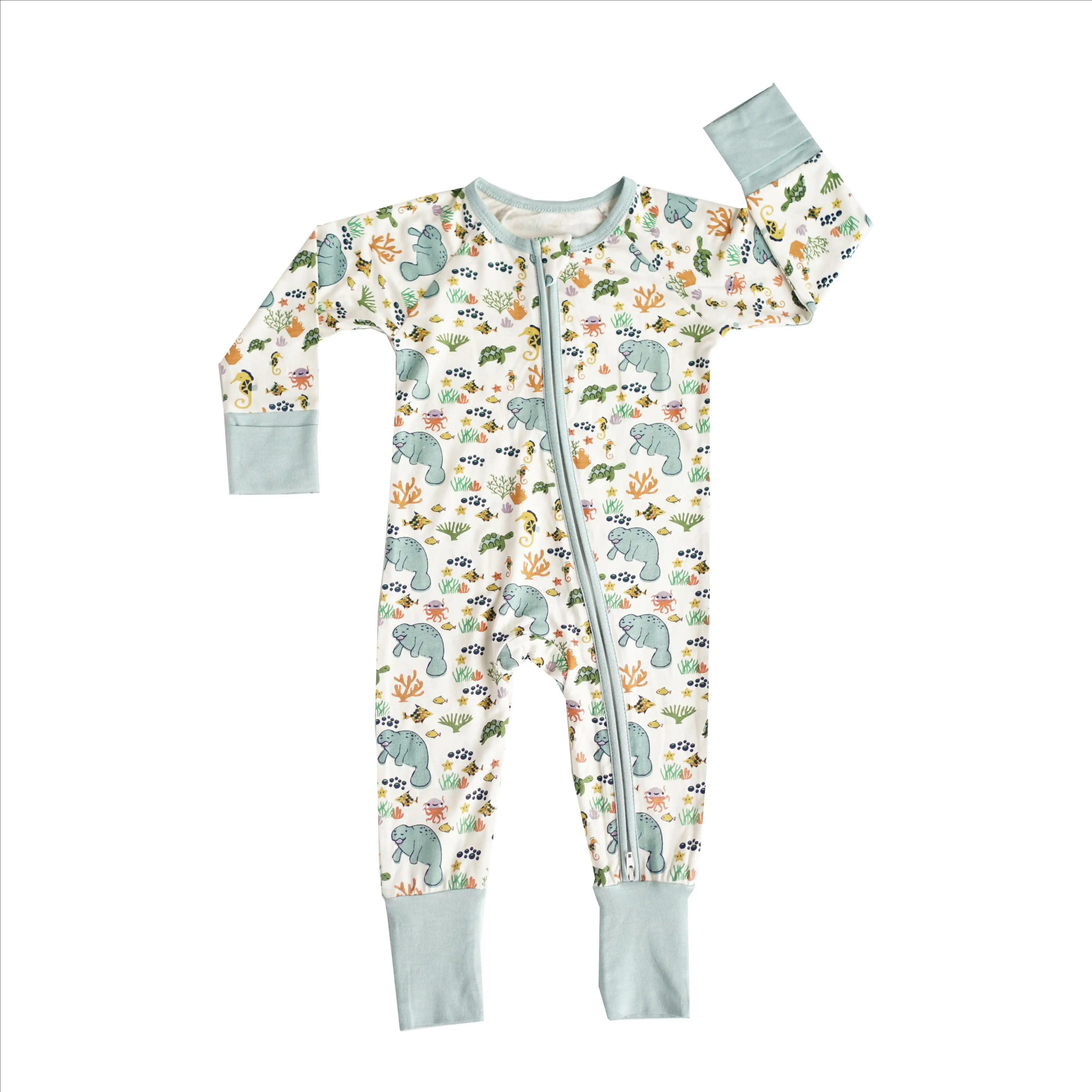 Baby bamboo cotton pajama baby rompers with fold over sleeves footie moisture wicking temperature regulating light breathable