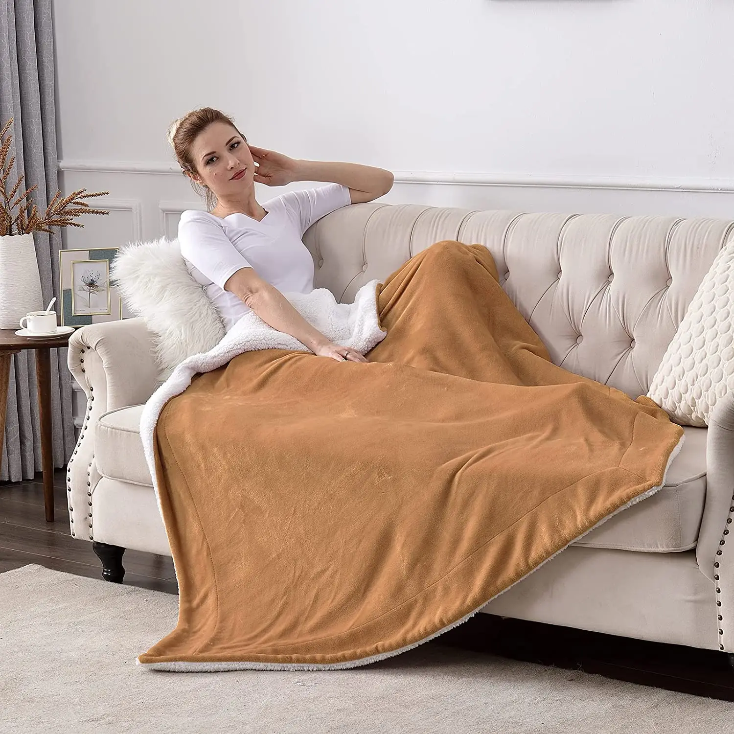 Premium Double Layer Flannel Fleece Bed Throw Cozy Warm Sherpa Blanket For Winter