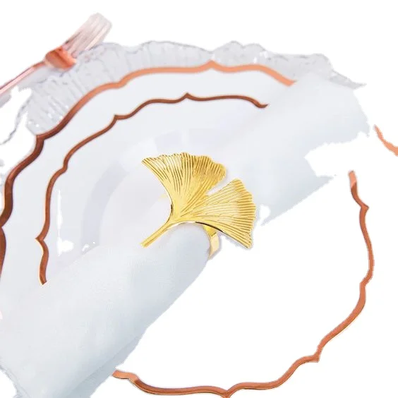Buy Wholesale Golden Metal Napkin Ring Bulk Set Leave Shape Luxury Style Metal Bands for Wedding Decoration Napkin Rings