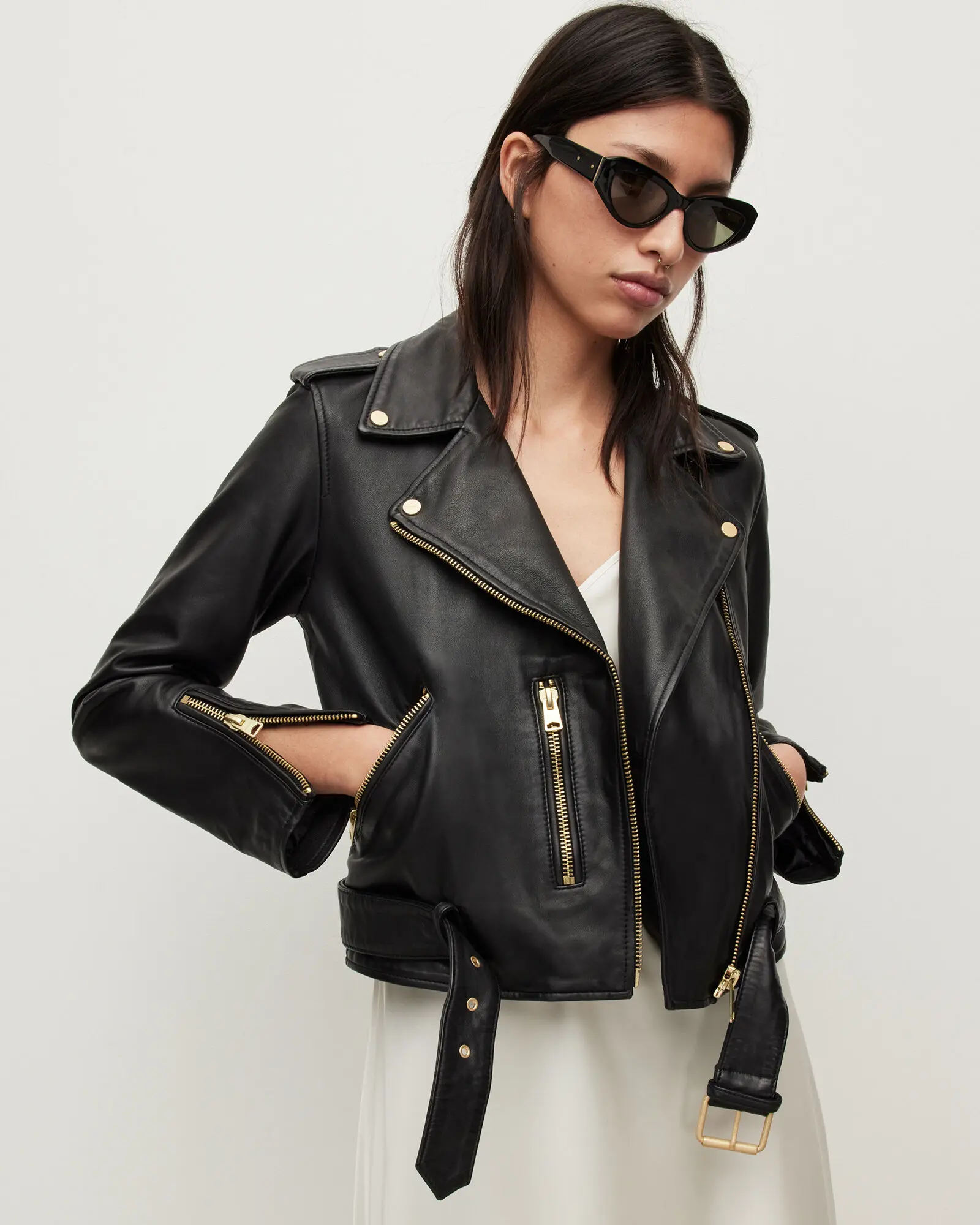 Balfern Gold Leather Biker Jacket Real Leather Sheepskin Aniline Zipper Carolyn Quilted Vintage Brown Women Biker Jacket